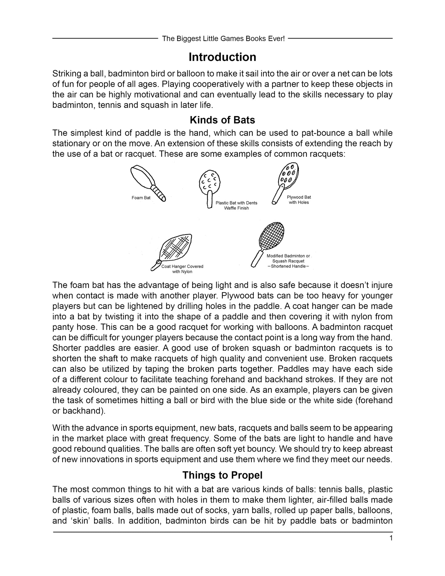 Games Using Paddle Bats, Racquets, Birds and Balls